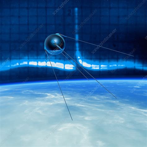 Sputnik 1 transmitting in Earth orbit, illustration - Stock Image ...