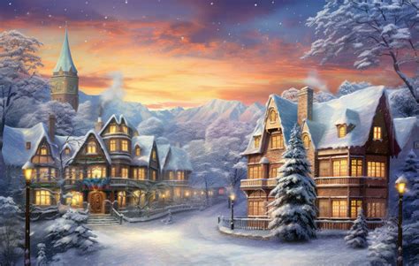 Christmas wallpaper with winter village 28804063 Stock Photo at Vecteezy