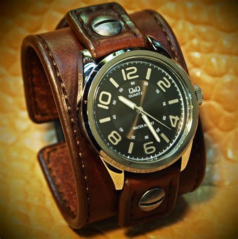 Brown Leather Watch : Vintage cuff style Chocolate brown | Etsy