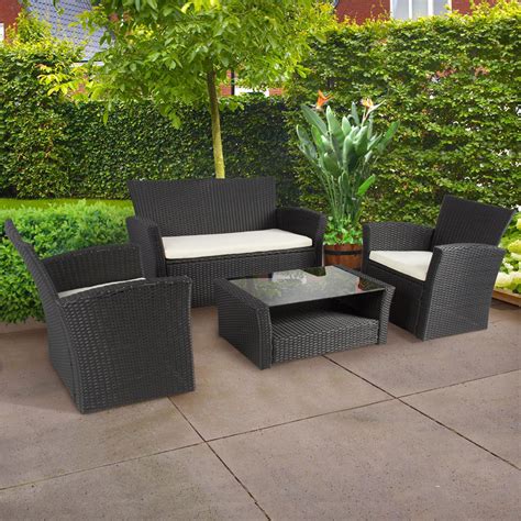 Best Choice Products 4pc Outdoor Patio Garden Furniture Wicker Rattan Sofa Set Black - Wa ...