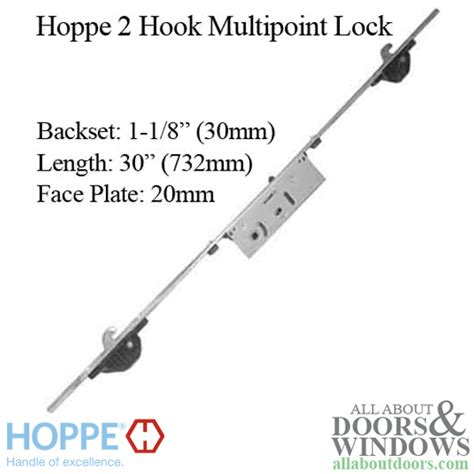 Hoppe MP Lock, 2 Hooks, 30mm Sliding Door Lock, 20mm Face