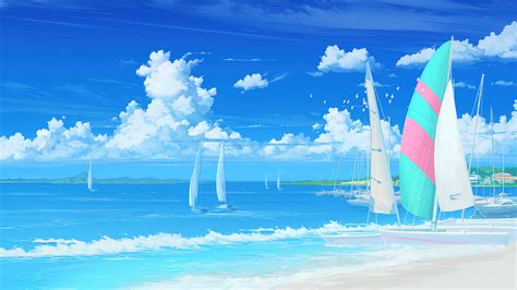 Summer Beach Anime 4K #2420f Wallpaper PC Desktop