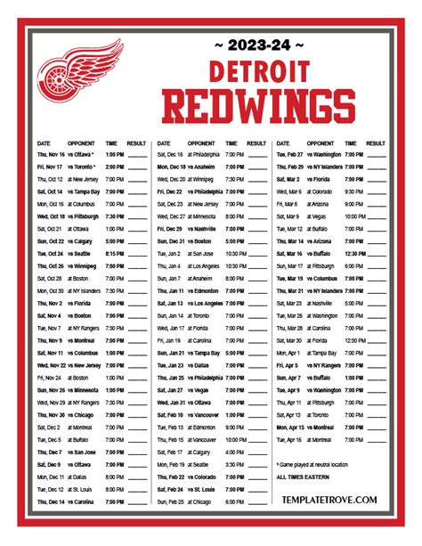 Printable 2023-2024 Detroit Red Wings Schedule | Detroit red wings, Red wings, Red wings schedule