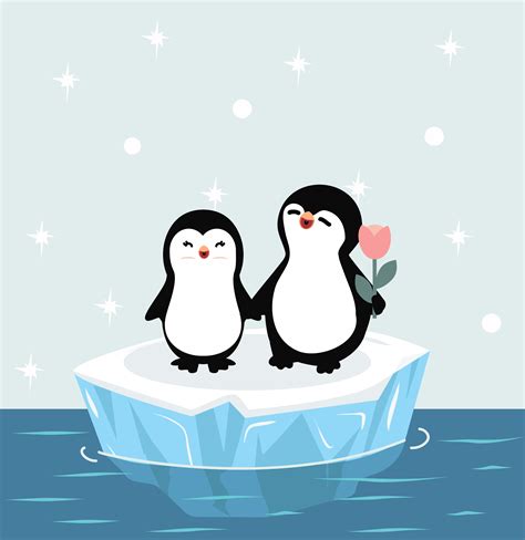 Linda pareja de pingüinos felices en témpano de hielo 1891325 Vector en ...