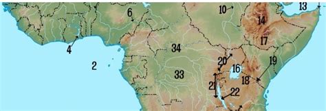 Which number on this map represents Lake Victoria? A. 10 B. 4 C. 16 D. 22 - brainly.com