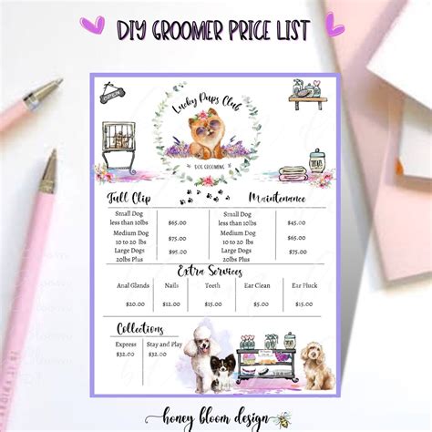 DIY Groomer Services Price List DIY Price List, Dog Groomer Editable ...