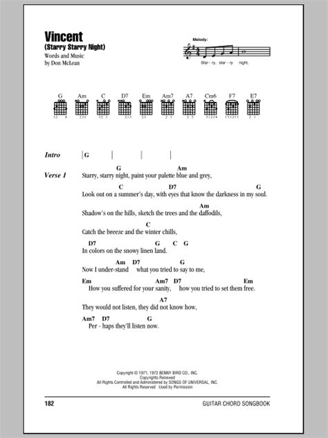 Vincent (Starry Starry Night) by Don McLean - Guitar Chords/Lyrics - Guitar Instructor