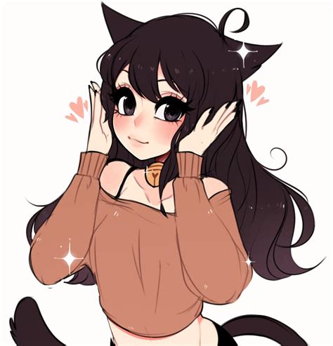 cat girl neko ears blush long black hair | Cute anime cat, Emo anime girl, Anime girl neko