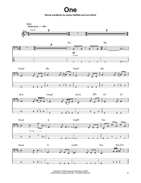 One by Metallica Sheet Music for Bass Guitar Tab at Sheet Music Direct