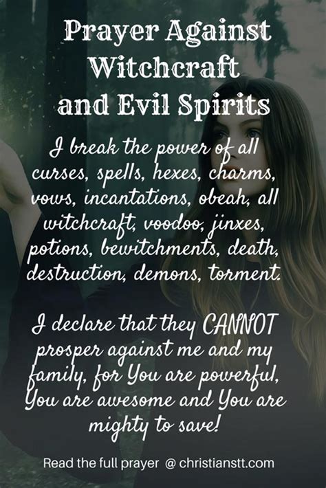 Prayer Against Witchcraft And Evil Spirits - ChristiansTT | Prayers, Deliverance prayers ...