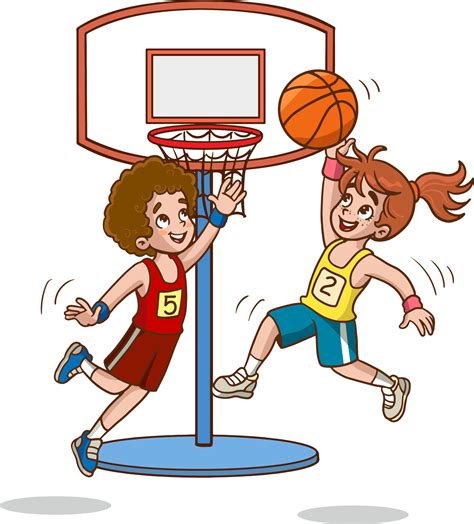 Girl And Boy Playing Basketball Clipart