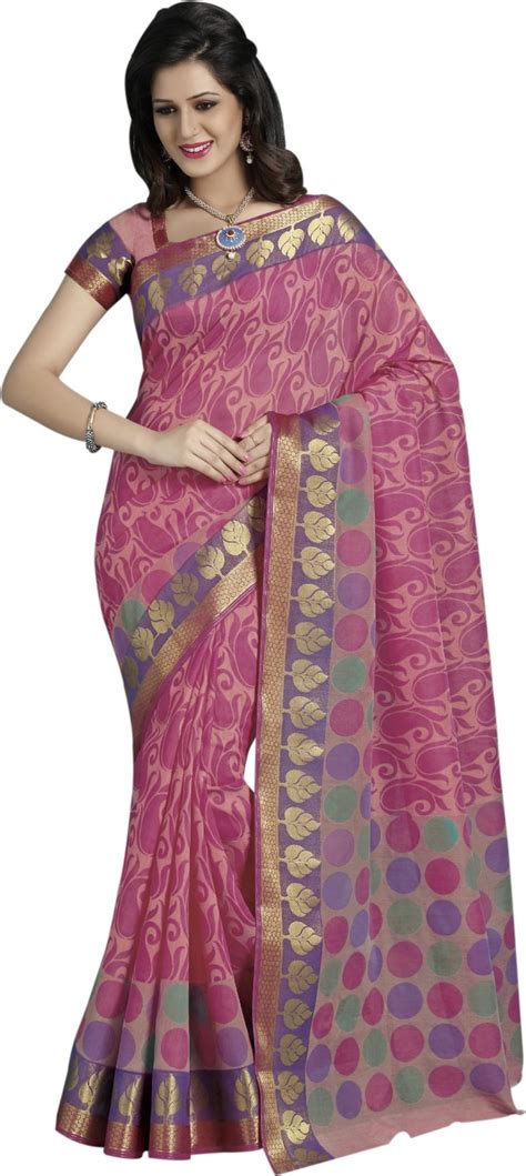 Buy Bhavi Printed Fashion Cotton Pink Sarees Online @ Best Price In ...