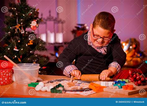 Little Caucasian Boy Making Christmas Cookies with Shapes Stock Photo ...