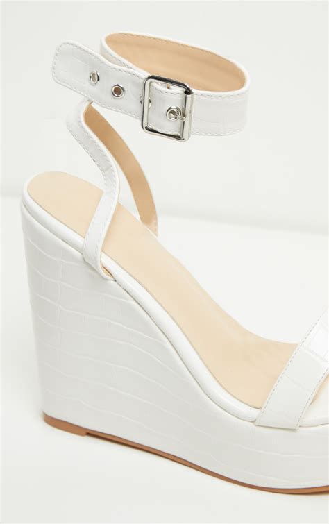 White Ankle Strap High Wedges | Shoes | PrettyLittleThing