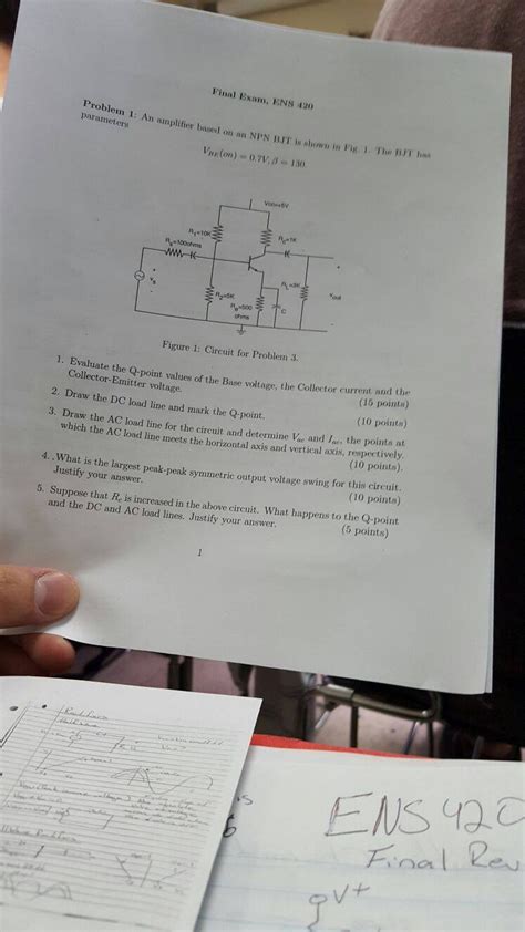 Solved An amplifier based on an NPN BJT is shown in Fig. 1. | Chegg.com