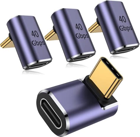 USB C Right Angle Adapter (4 Pack), AuviPal USB C Male to USB C Female ...