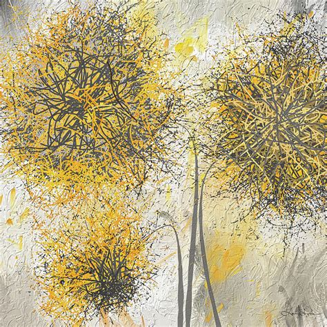 Brighter Blooms - Yellow And Gray Modern Artwork Painting by Lourry Legarde