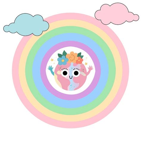 Premium Vector | A cute cartoon face between rainbow circle with clouds