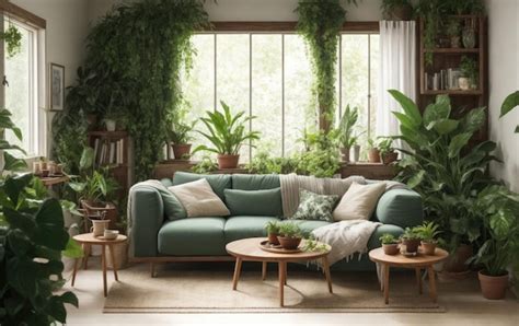 Premium AI Image | A cozy living room with lots of green plants