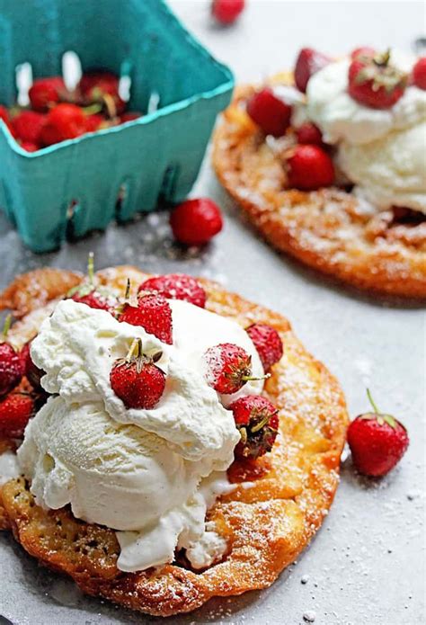 Strawberry Shortcake Funnel Cakes: Classic summer fair funnel cakes get a fun seasonal twist ...