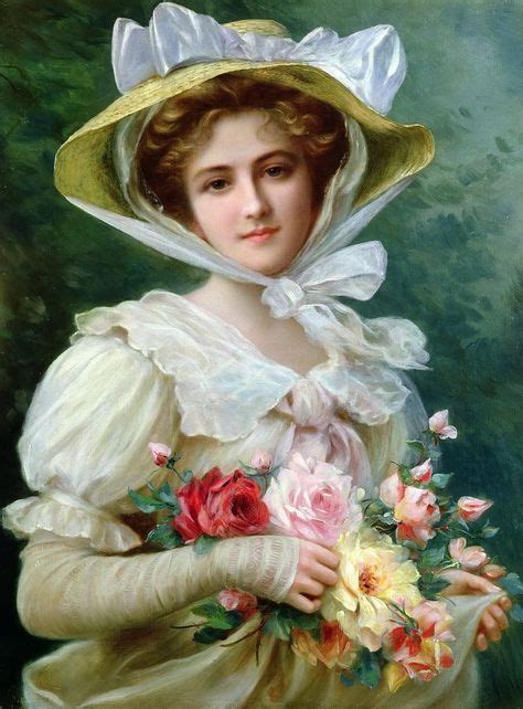 Señora elegante con un ramo de rosas por Emile Vernon, fecha desconocida | Pinturas victorianas ...