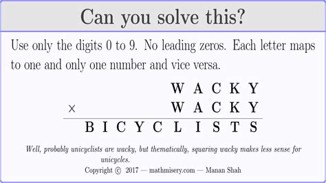 Cryptarithmetic Puzzle 46 — Bicyclists | Math Misery?