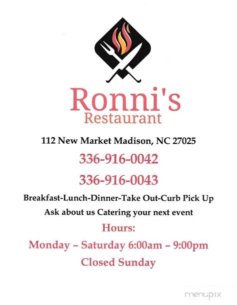 Online Menu of Ronni's Restaurant, Madison, NC