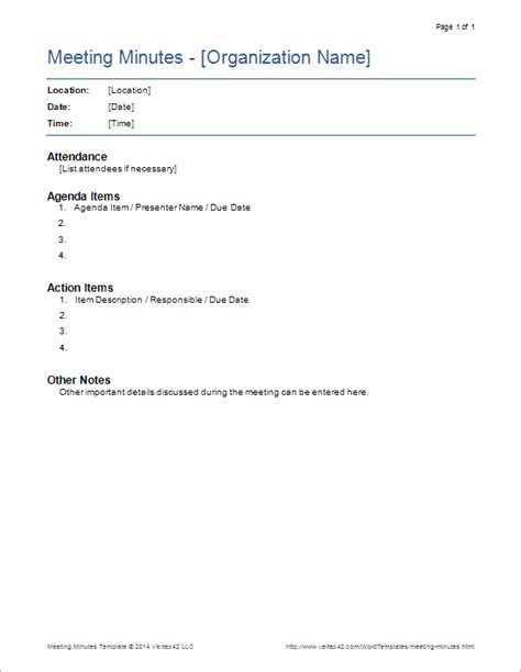 Meeting Minutes Template Pages