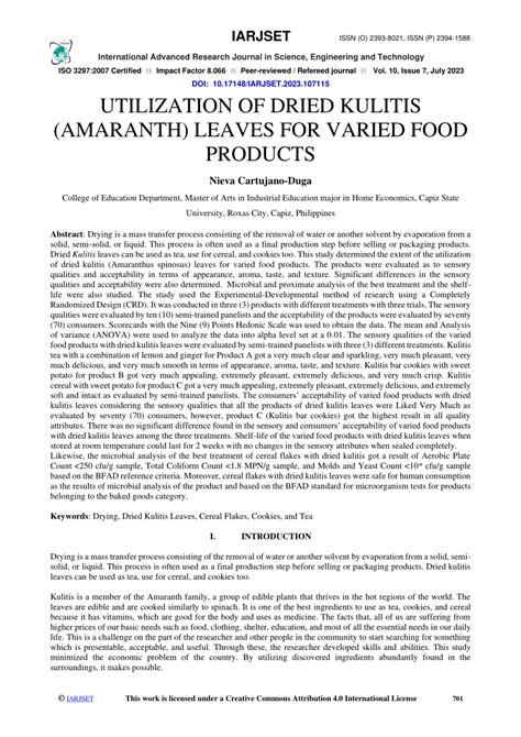 (PDF) UTILIZATION OF DRIED KULITIS (AMARANTH) LEAVES FOR VARIED FOOD PRODUCTS