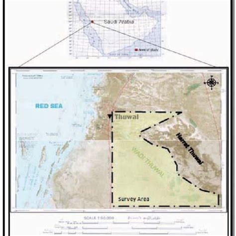 Location map of Wadi Thuwal and the outline of the survey area ...