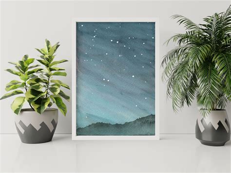 Starry Sky Print Dark Blue Sky Starry Night Painting Print | Etsy