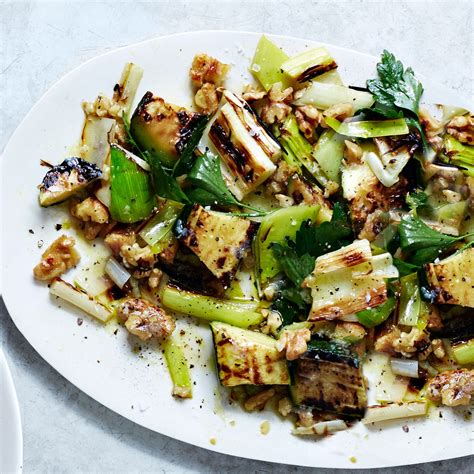 Grilled Zucchini and Leeks with Walnuts and Herbs recipe | Epicurious.com