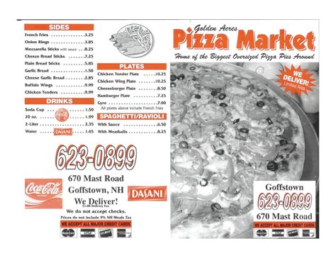 Menu at Pizza Market pizzeria, Goffstown, 670 Mast Rd