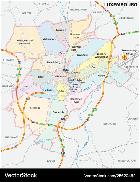 Administrative and street map luxembourg city Vector Image