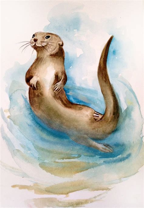 Art & Collectibles Otter Watercolor Painting Original Watercolor etna ...