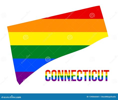 Connecticut State Map in LGBT Rainbow Flag Comprised Six Stripes with Connecticut LGBT Text ...