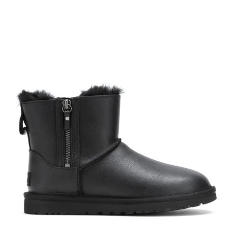 Ugg Classic Mini Double Zip Leather Ankle Boots in Black | Lyst