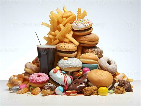 pile of all kinds of fast food junk food, ai generative 30601199 Stock Photo at Vecteezy