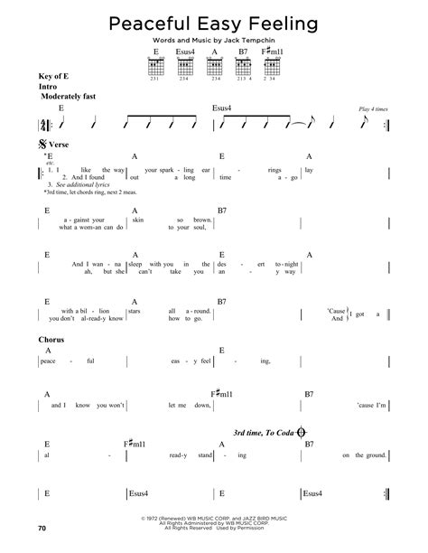 Peaceful Easy Feeling by Eagles - Guitar Lead Sheet - Guitar Instructor