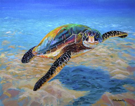 Flying Sea Turtle Painting by Steve Rowlands - Pixels