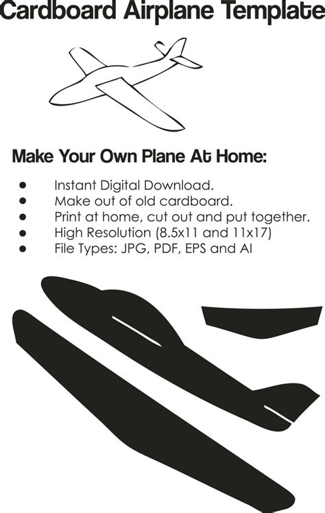 Cardboard Airplane Template Airplane Cutout on Paper Cardboard, Airplane DIY Project INSTANT ...