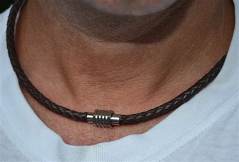 Mens Leather Necklace Magnetic Clasp Man Necklace Mens | Etsy