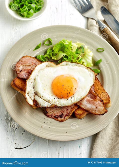 Fried Egg, Bacon and Toasted Bread Stock Image - Image of groceries ...