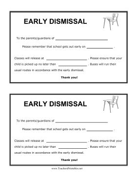 Early Dismissal Reminder