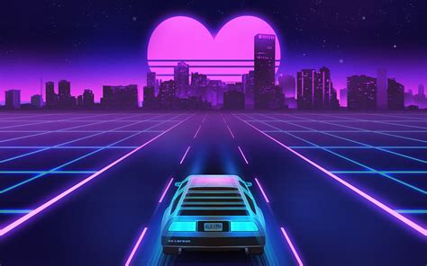 1980s Delorean Vaporwave Heart Shape Sunset Wallpaper,HD Cars ...