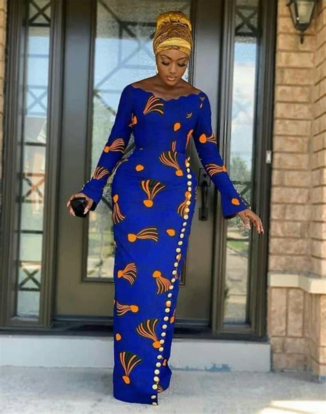 Blue African Print Dress,african Blue Dress,african Long Sleeve Dress ...