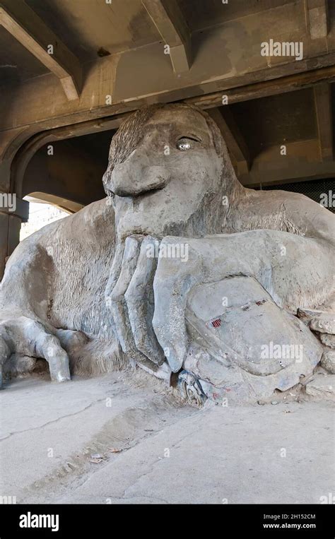 The Fremont Troll sculpture under the Aurora Bridge in Fremont ...