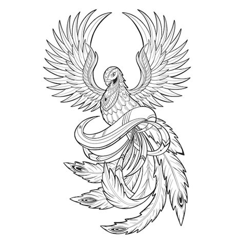 Premium Vector | Phoenix illustration drawing engraving ink line art vector