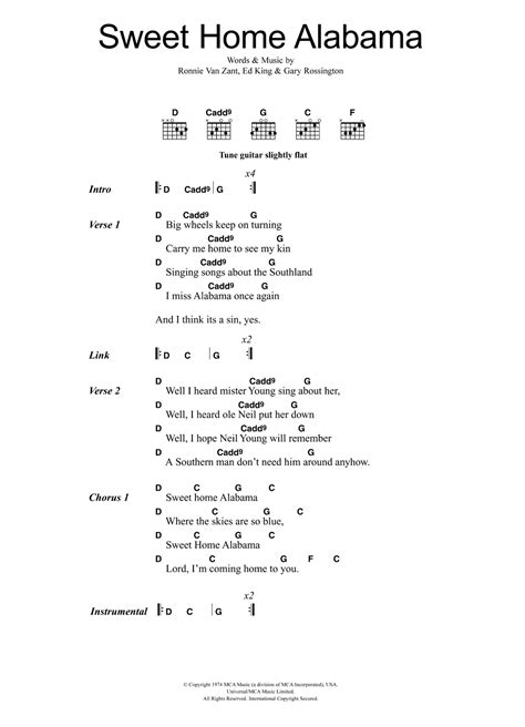 Sweet Home Alabama by Lynyrd Skynyrd - Guitar Chords/Lyrics - Guitar Instructor