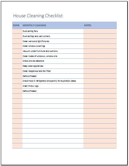 Daily, Weekly, Monthly & Seasonal House Cleaning Checklist | Excel ...